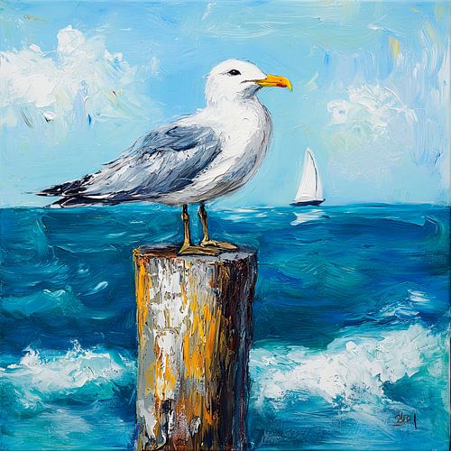 Mouette dans le jeu des vagues