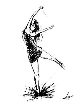 Danseres tekening in zwart wit van Emiel de Lange