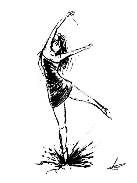 Danseres tekening in zwart wit van Emiel de Lange
