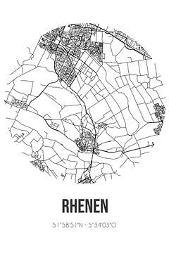 Rhenen (Utrecht) | Carte | Noir et blanc sur Rezona
