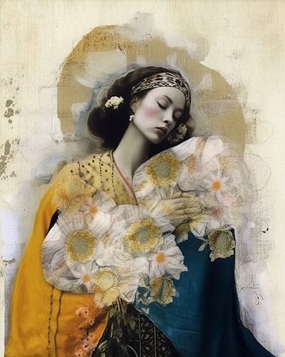 Mixed media portret in pastelkleuren