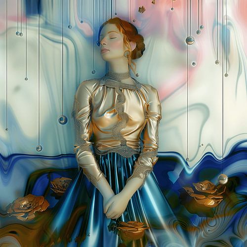 Roodharig meisje in een vloeibare wereld