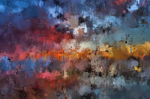 Uitzicht op zee | Abstract schilderij van de oceaan bij zonsondergang