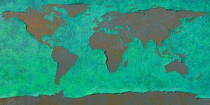 Afbladderende wereldkaart, blauw