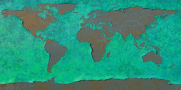 Afbladderende wereldkaart, blauw van Frans Blok - foto's, kunst en andere wanddecoratie