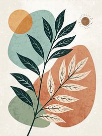 Modern Boho Botanical Art Print - Aesthetic Leaves and Shapes Wall Decor by Artistic
