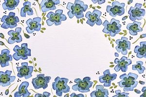 Blauer Blumenkranz in Aquarell