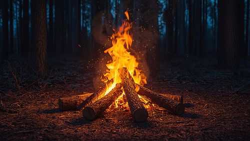 Kampvuur in het bos met gloeiende vonken