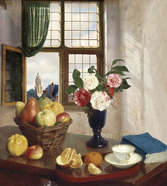 Still life with view of Delft by Marja van den Hurk