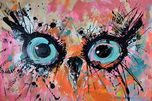 Kleurrijk abstract schilderij van een uil