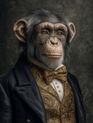 Distinguished Primate with Bow Tie - Classic Portrait of a Gentleman