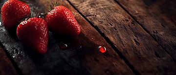 Verse aardbeien op een houten oppervlak van Poster Art Shop