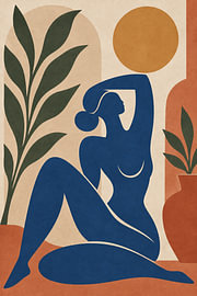 Henri Matisse Inspired – Blue Nude Female Silhouette with Organic Botanical Forms by Timeless Artworks
