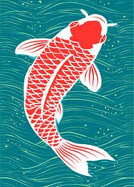 Dynamisch schwimmende Koi-Fische in fließendem Wasser von Art Kingdom