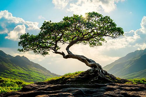 Bonsai op rotsachtige heuvel