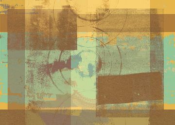 Abstract shapes in warm pastel colors no. 7. Yellow, mint and brown. by Dina Dankers