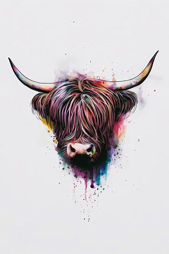 Explosie van Kleur: Abstracte Schotse Hooglander