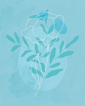 Minimalistische illustratie van een bloem in blauw van Tanja Udelhofen