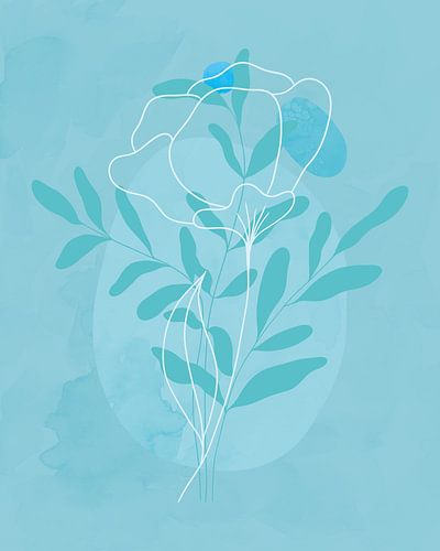 Minimalistische illustratie van een bloem in blauw