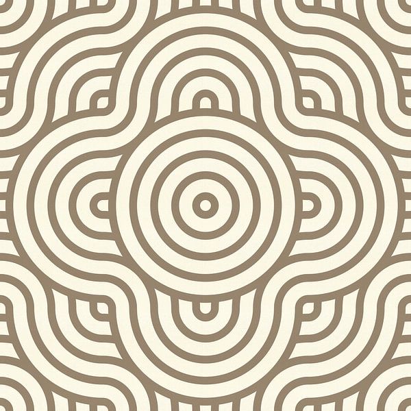 Zen-Kunst. Geometrisches Muster mit Kreisen und Wellen in Beige und Weiß von Abstrakte minimalistische Kunst