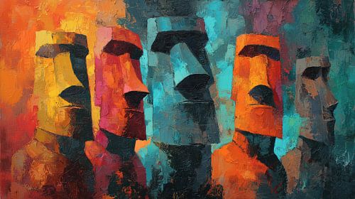 Moai, île de Pâques, Chili, visages de pierre mystérieux, panorama abstrait