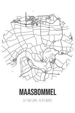 Maasbommel (Gelderland) | Landkaart | Zwart-wit van MijnStadsPoster