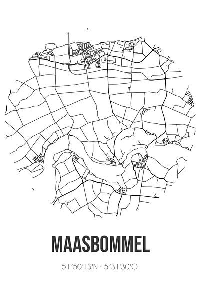 Maasbommel (Gelderland) | Map | Black and White by Prints of Place
