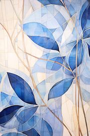 Minimalist painting with blue leaves by Art & Soul Creations
