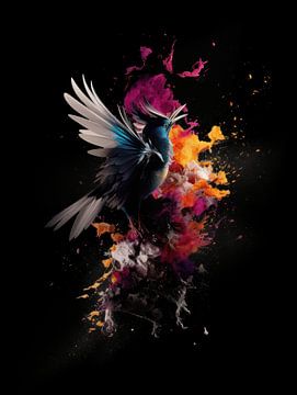 Een Vogel in een Kleurrijke Explosie van Eva Lee