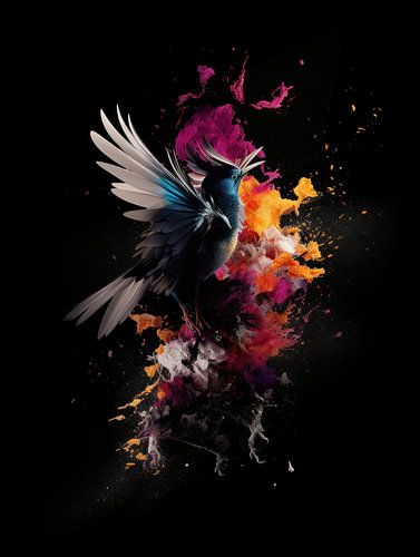 Ein Vogel in einer bunten Explosion