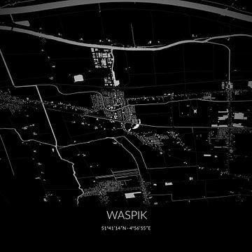 Zwart-witte landkaart van Waspik, Noord-Brabant. van Rezona