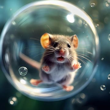 Muis vliegend in een zeepbel van YArt