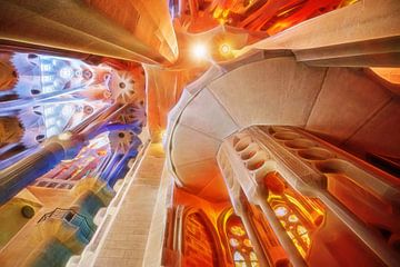 Interieur van de Sagrada Familia in Barcelona van Chihong