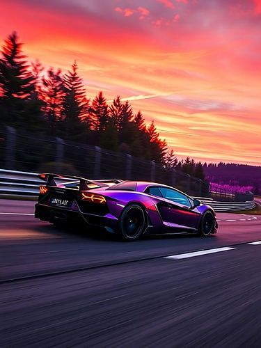 Lamborghini Aventador Paarse Zonsondergang