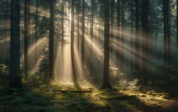 Magische lichtvloed in het herfstbos van fernlichtsicht