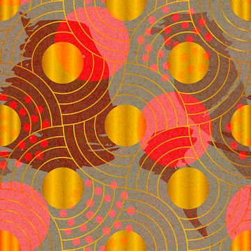Japanisches geometrisches Retro-Goldmuster in Rot, Braun und Rosa von Dina Dankers