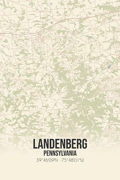 Vintage landkaart van Landenberg (Pennsylvania), USA. van MijnStadsPoster