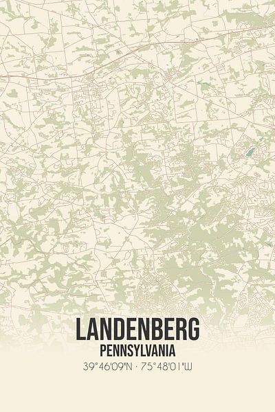 Carte ancienne de Landenberg (Pennsylvanie), USA. par Affiches de lieux