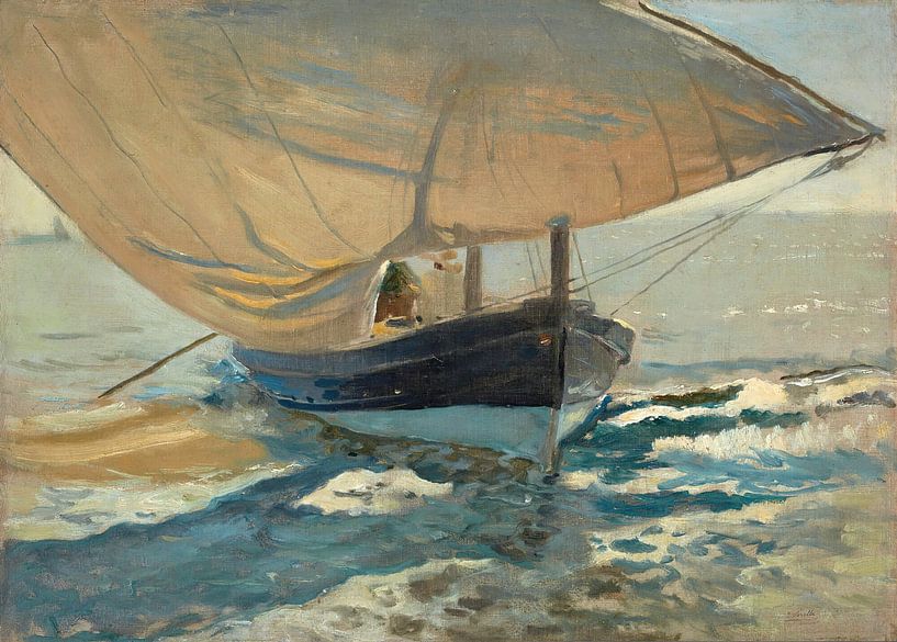 Bateaux de pêche sur la plage, Valence, Joaquín Sorolla par Des maîtres magistraux