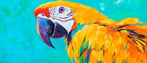 Colourful parrot in front of a turquoise background