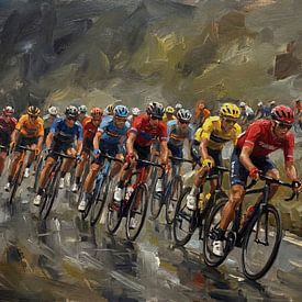 Impressionistisch schilderij van een wielerwedstrijd van Jan Keteleer
