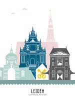 Skyline illustratie stad Leiden in kleur
