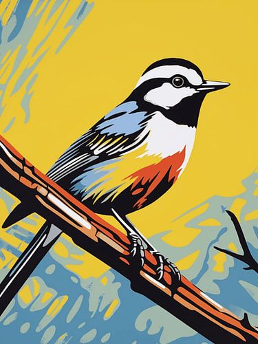 Zangvogel inheems kleurrijk modern grafisch abstract tak