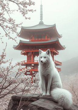 Witte vos en Japanse pagode