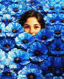Child Among Blue Poppies – Impressionist Floral Portrait