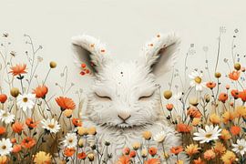 Gelassenheit in Blumen - Träumender Hase von Eva Lee