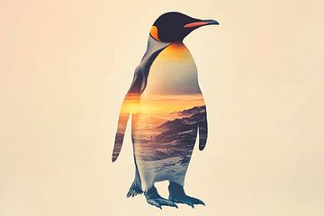 Pinguïn in de zonsondergang van Poster Art Shop