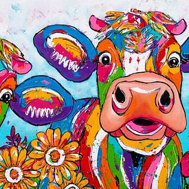 Ländliches Glück: Kühe, Blumen und ein Kolibri von Happy Paintings