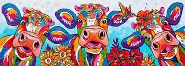 Rural Happiness: Cows, Flowers and a Hummingbird by Happy Paintings