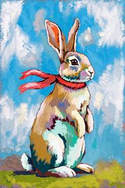 Buntes Kaninchen mit rotem Halstuch von Imperial Art House